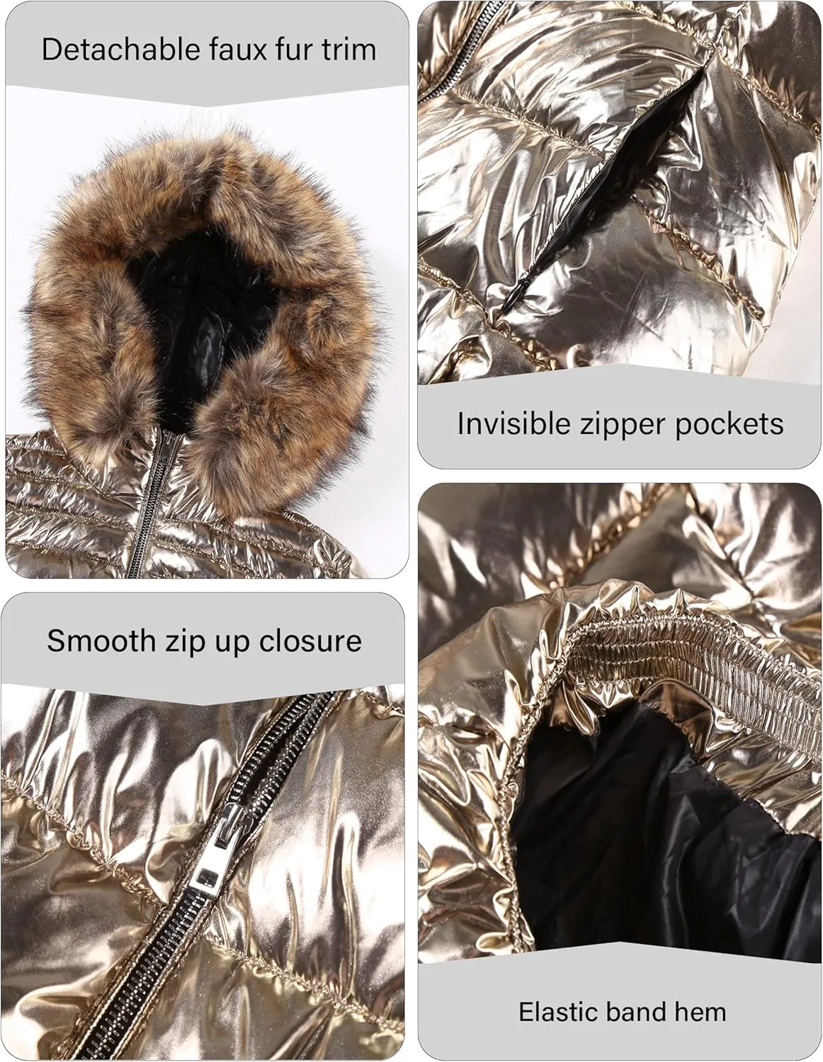 Bellivera Womens Lightweight Puffer Jacket, Winter Coats for Women Warm Quilted Bubble Padded Hood Coat with Faux Fur Collar