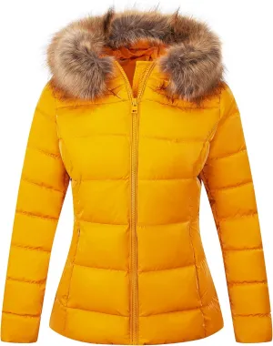 Bellivera Womens Lightweight Puffer Jacket, Winter Coats for Women Warm Quilted Bubble Padded Hood Coat with Faux Fur Collar
