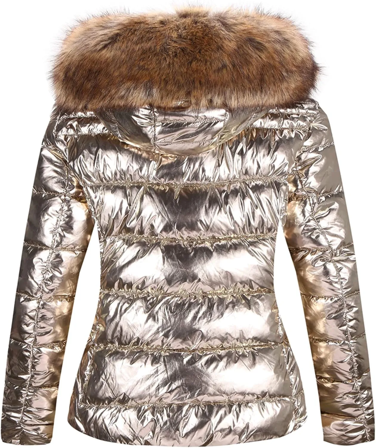 Bellivera Womens Lightweight Puffer Jacket, Winter Coats for Women Warm Quilted Bubble Padded Hood Coat with Faux Fur Collar