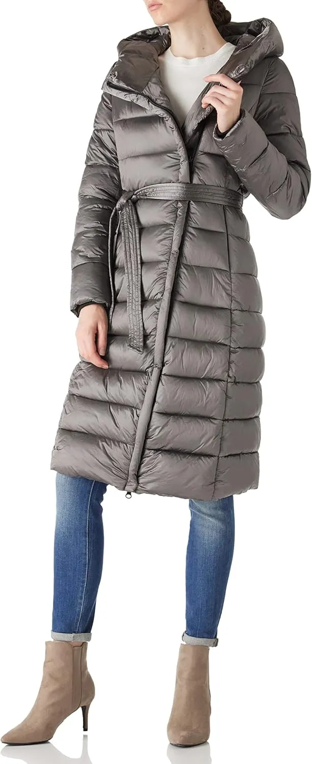 Bellivera Women's Puffer Jacket Lightweight Quilted Hooded Long Down Alternative Coat with Belt
