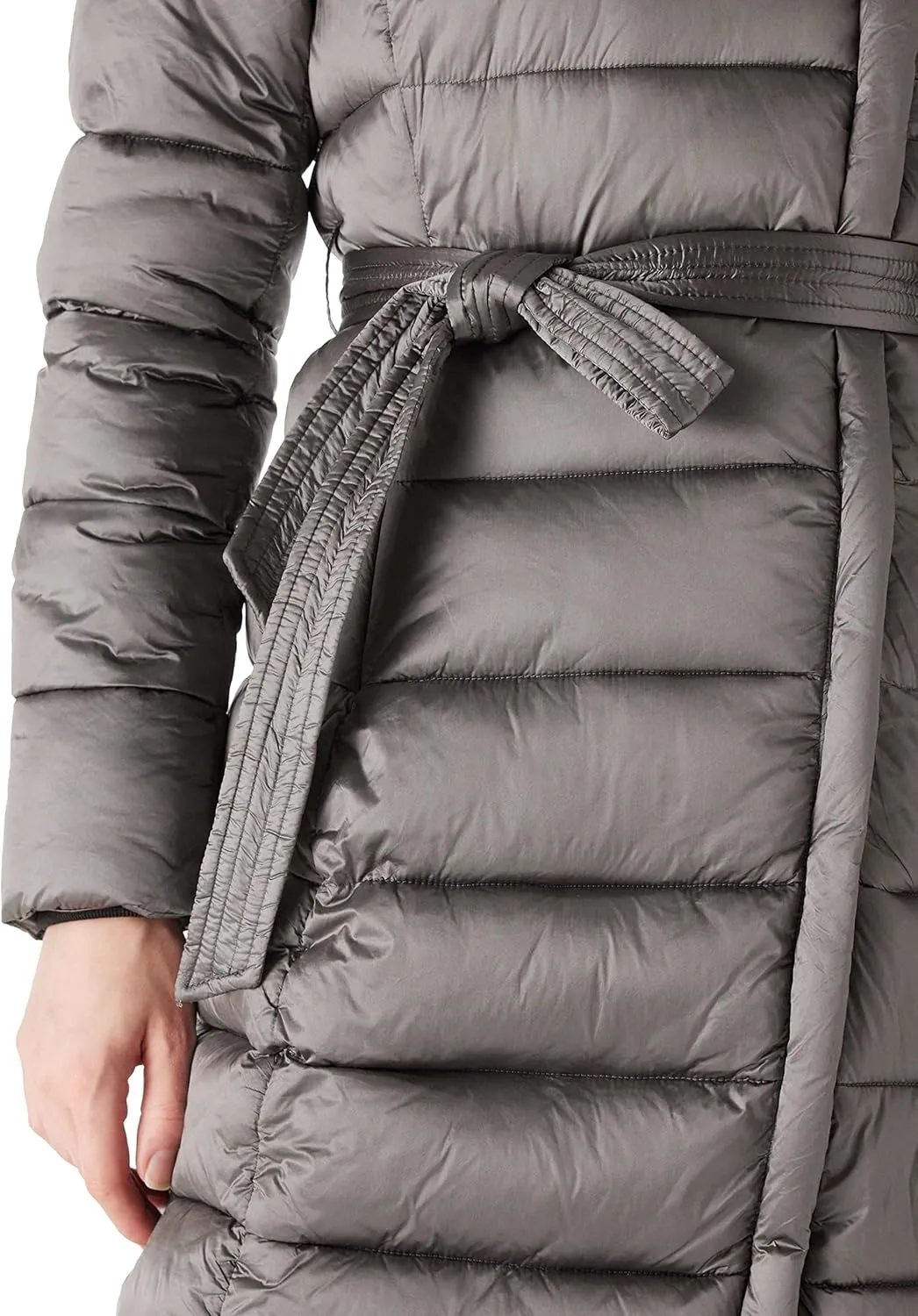 Bellivera Women's Puffer Jacket Lightweight Quilted Hooded Long Down Alternative Coat with Belt