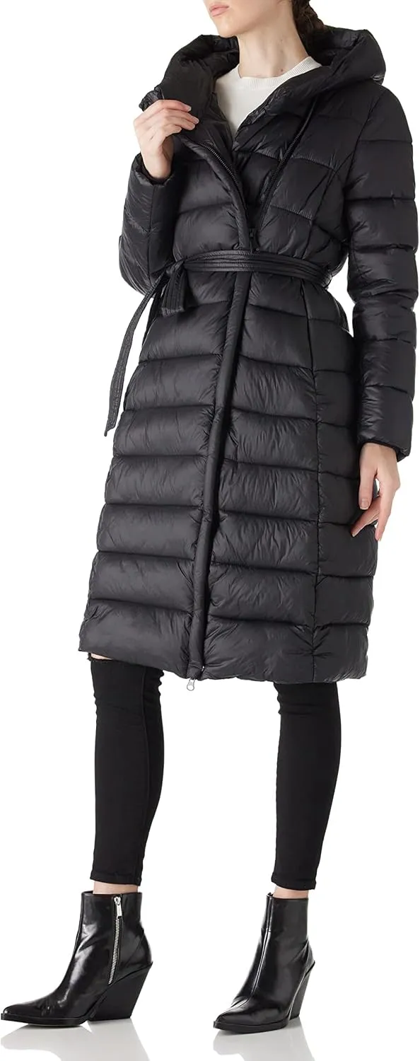 Bellivera Women's Puffer Jacket Lightweight Quilted Hooded Long Down Alternative Coat with Belt