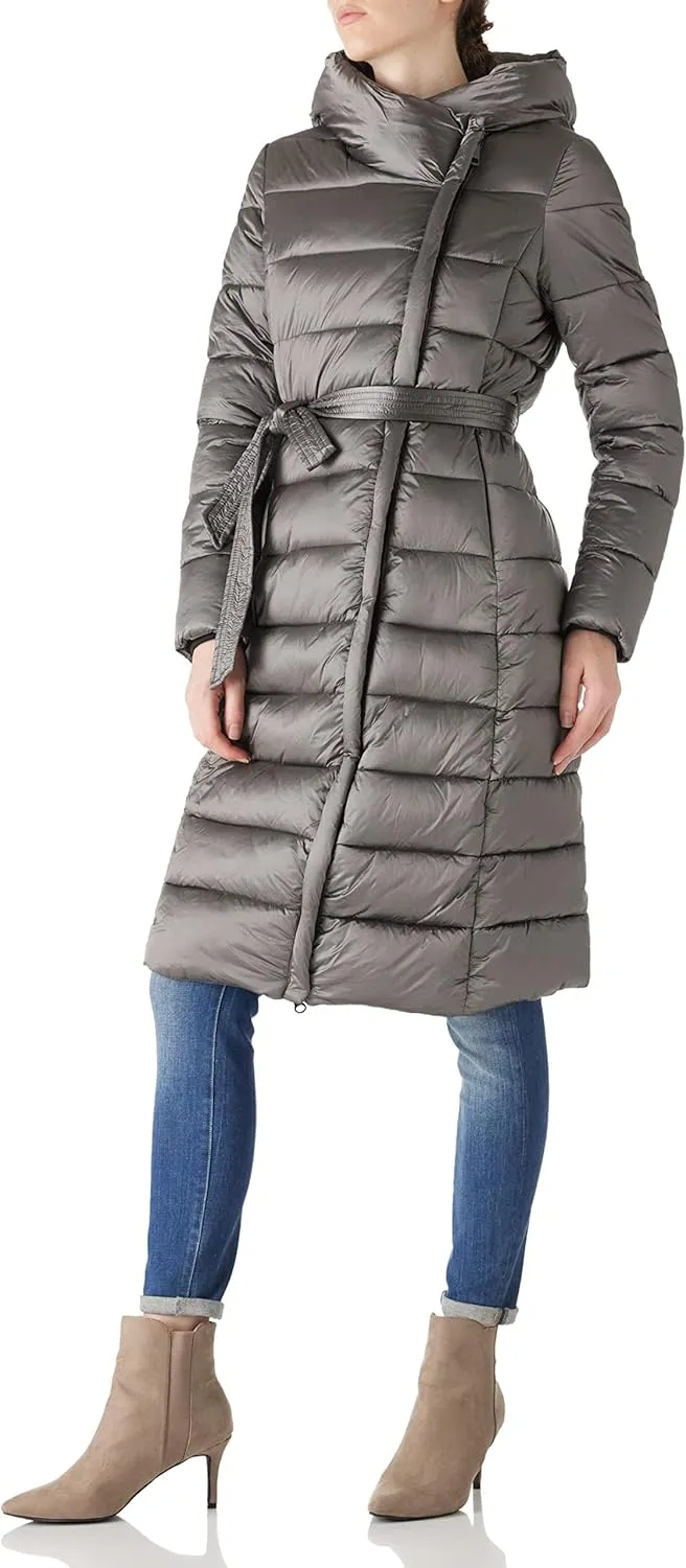 Bellivera Women's Puffer Jacket Lightweight Quilted Hooded Long Down Alternative Coat with Belt