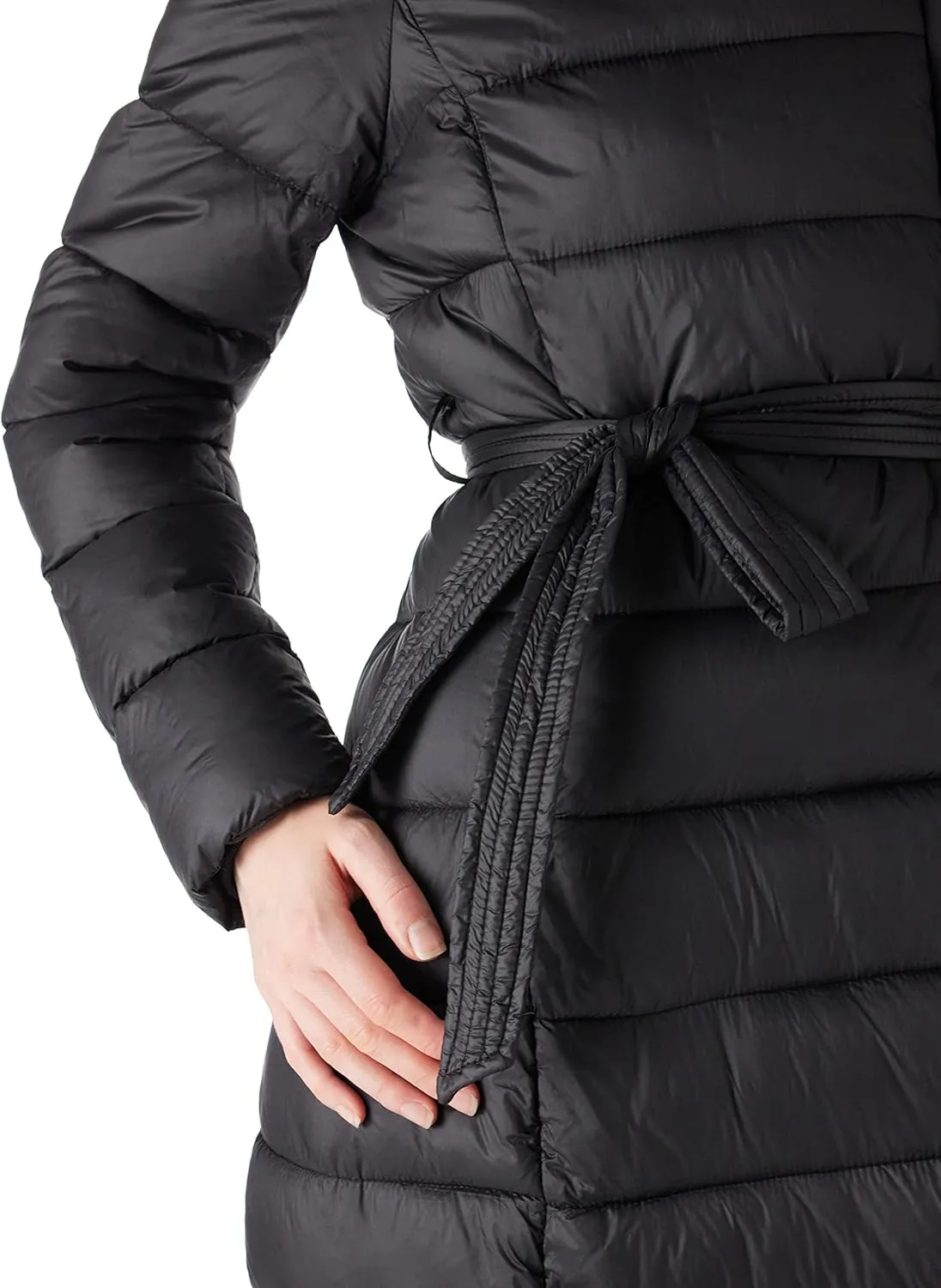 Bellivera Women's Puffer Jacket Lightweight Quilted Hooded Long Down Alternative Coat with Belt
