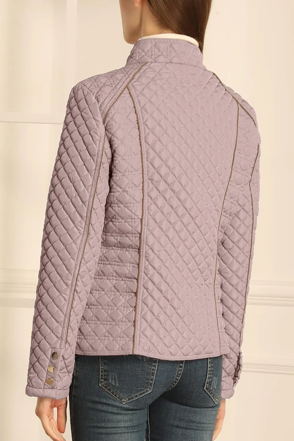 Bellivera Women's Stand Collar Lightweight Quilted Puffer Jacket Padded Zip Coat for Spring and Winter