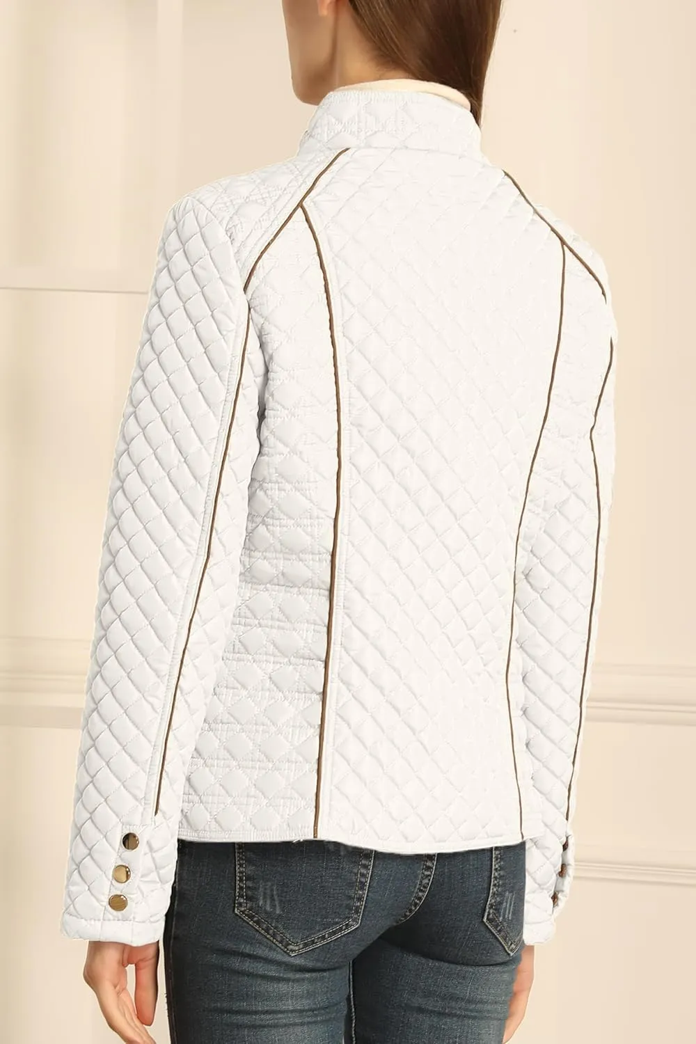Bellivera Women's Stand Collar Lightweight Quilted Puffer Jacket Padded Zip Coat for Spring and Winter
