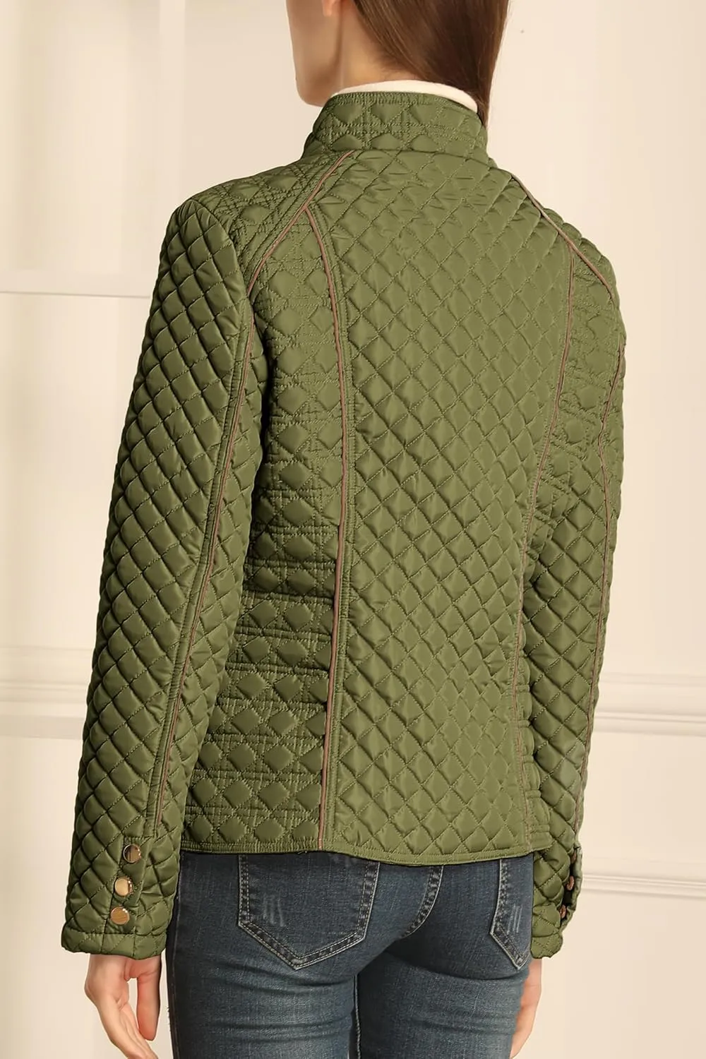 Bellivera Women's Stand Collar Lightweight Quilted Puffer Jacket Padded Zip Coat for Spring and Winter