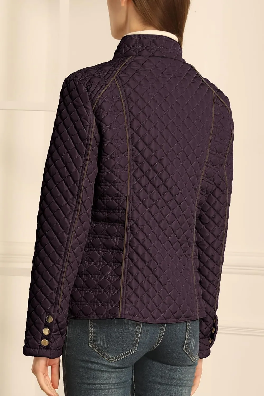 Bellivera Women's Stand Collar Lightweight Quilted Puffer Jacket Padded Zip Coat for Spring and Winter