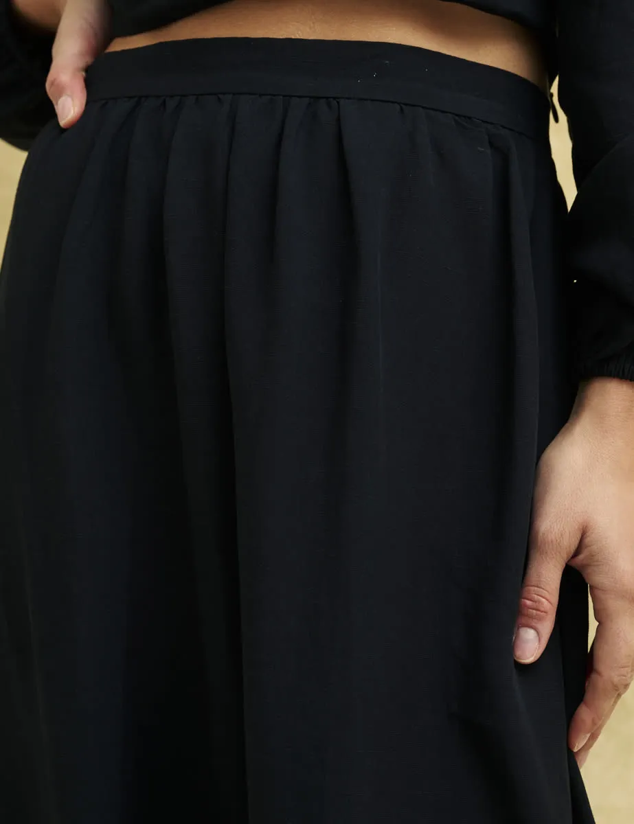 Black Linen-blend Bianca Midi Skirt