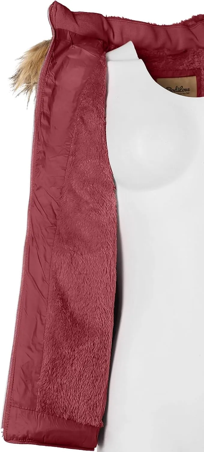 BodiLove Women's Fur Hooded Puffer Jacket With Zipper Fleece Lining