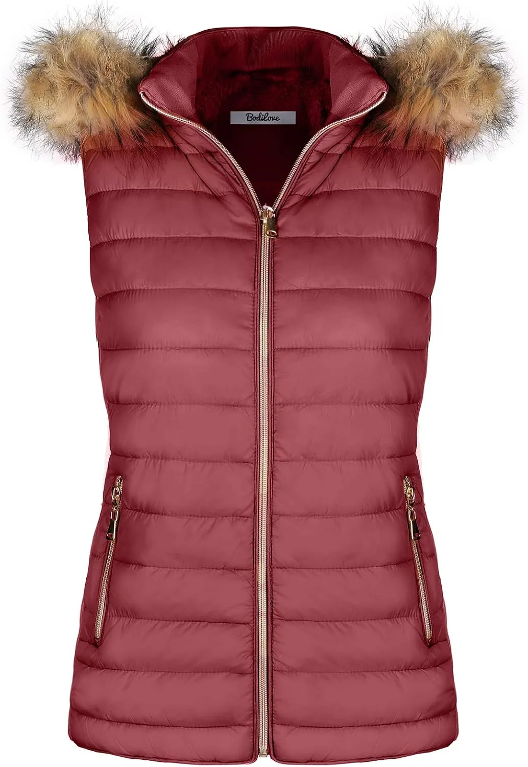 BodiLove Women's Fur Hooded Puffer Jacket With Zipper Fleece Lining