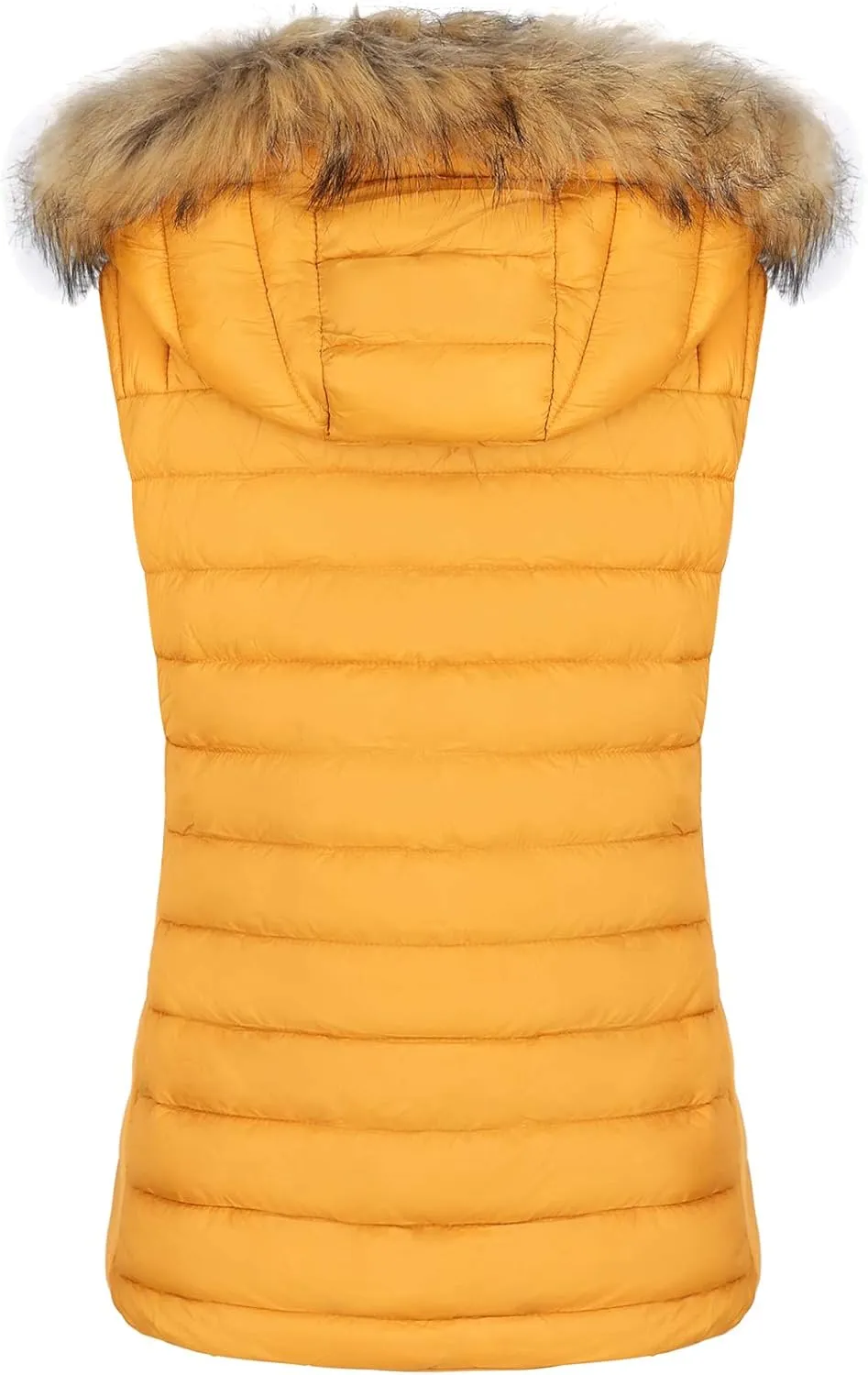 BodiLove Women's Zipper Cuffed Sleeve Neckline Padded Quilted Faux Fur Hooded Vest