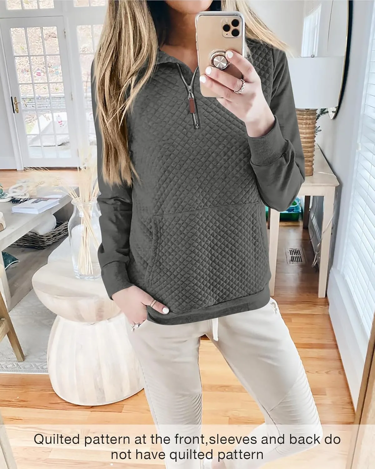 BTFBM Women Fashion Quilted Pattern Lightweight Zipper Long Sleeve Plain Casual Ladies Sweatshirts Pullovers Shirts Tops