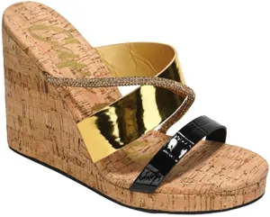 Cape Robbin Women's Rhinestone Cork Clear Platform Slip on Wedge Heels Sandals