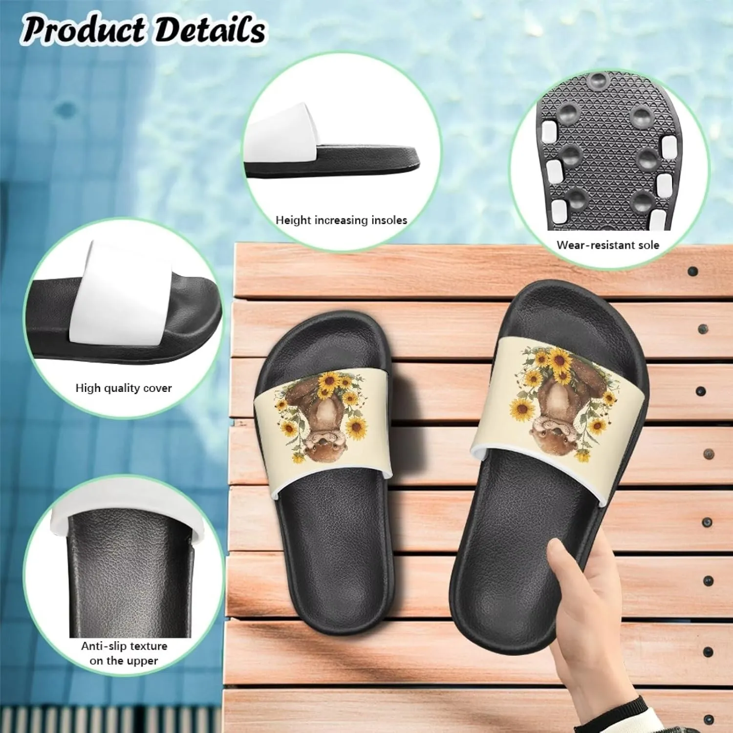 Capybara Slippers Slip On Kids Slide Sandals Breathable Non Slip Summer Holiday Water Sandals Bathroom Shower
