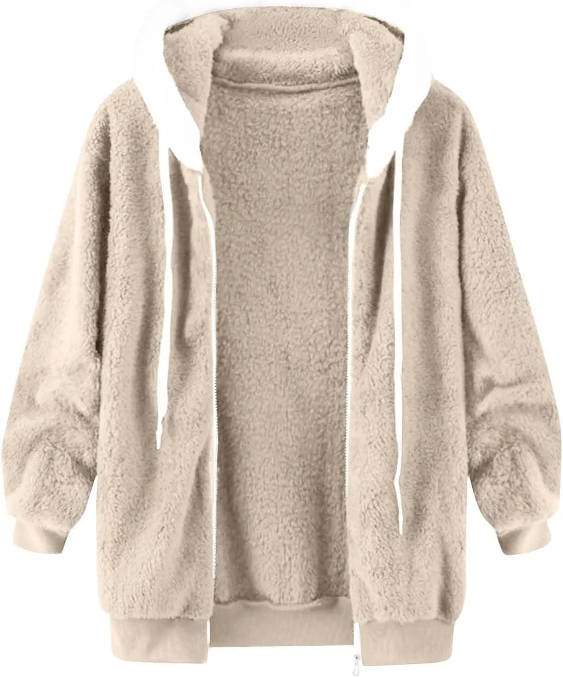 Casual Full Zip Sherpa Hoodies for Women Fleece Warm Soft Oversized Sweatshirts Drawstring Long Sleeve Winter Jackets