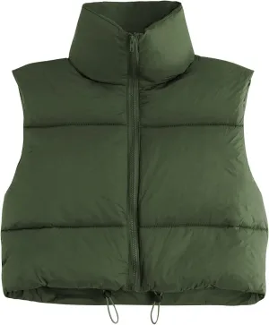 Century Star Cropped Puffer Vest Women's Outerwear Vests Puffy Sleeveless 2024 Quilted Christmas Vest Tops Jackets Coat Zip