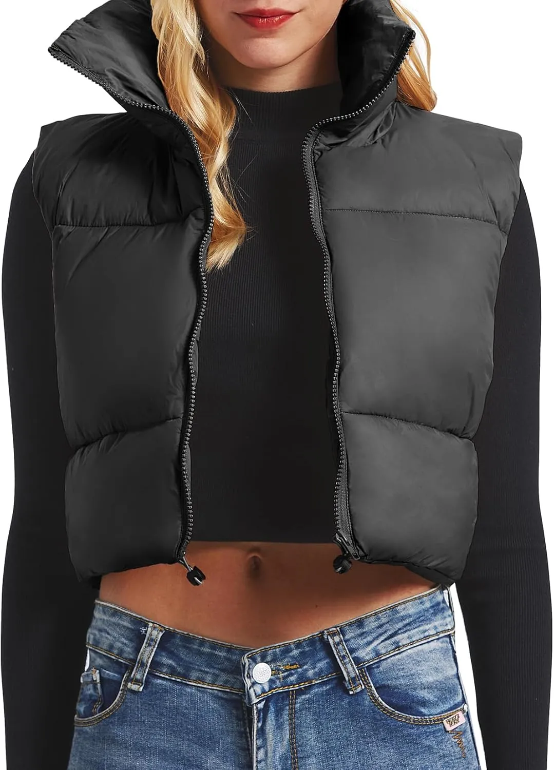 Century Star Cropped Puffer Vest Women's Outerwear Vests Puffy Sleeveless 2024 Quilted Christmas Vest Tops Jackets Coat Zip