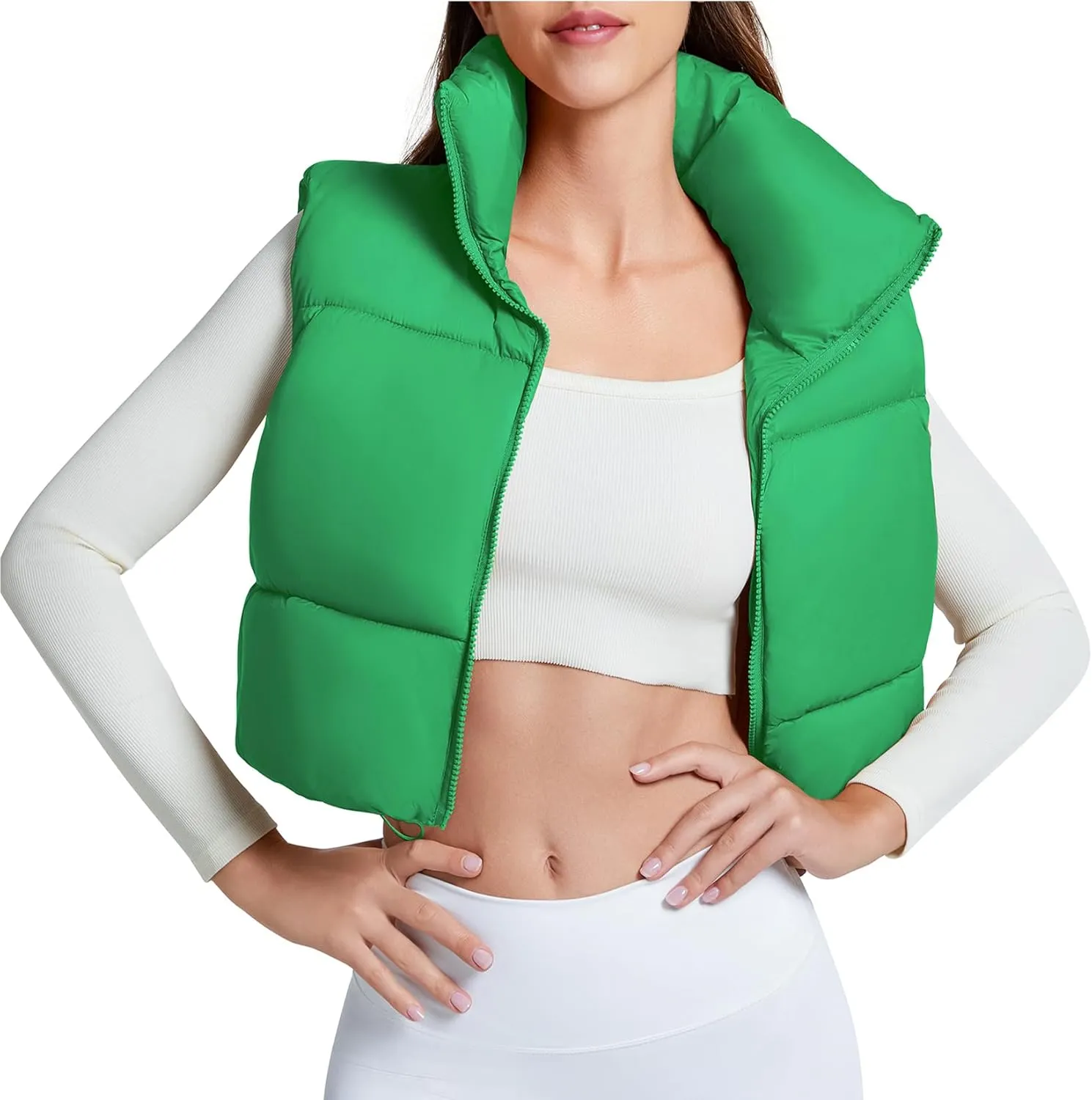 Century Star Cropped Puffer Vest Women's Outerwear Vests Puffy Sleeveless 2024 Quilted Christmas Vest Tops Jackets Coat Zip