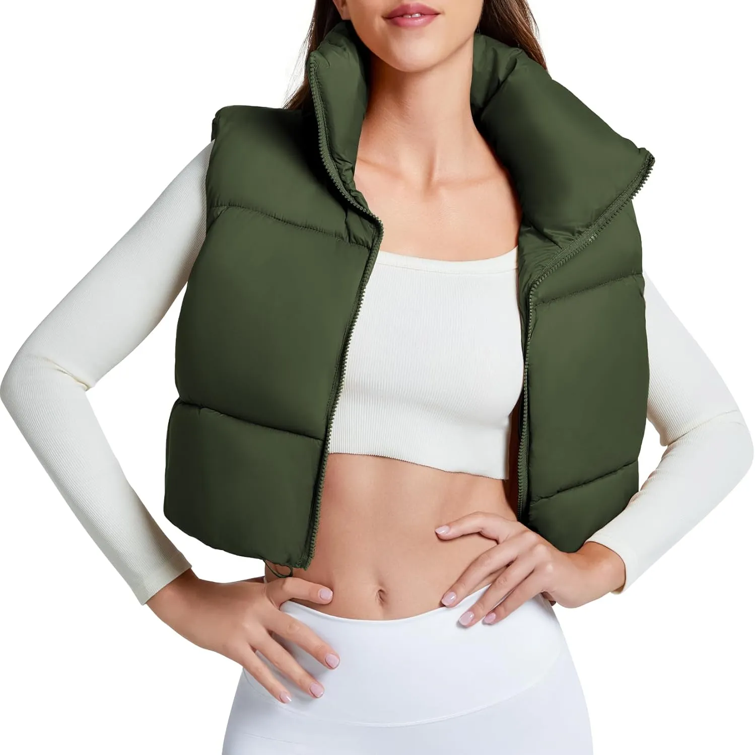 Century Star Cropped Puffer Vest Women's Outerwear Vests Puffy Sleeveless 2024 Quilted Christmas Vest Tops Jackets Coat Zip