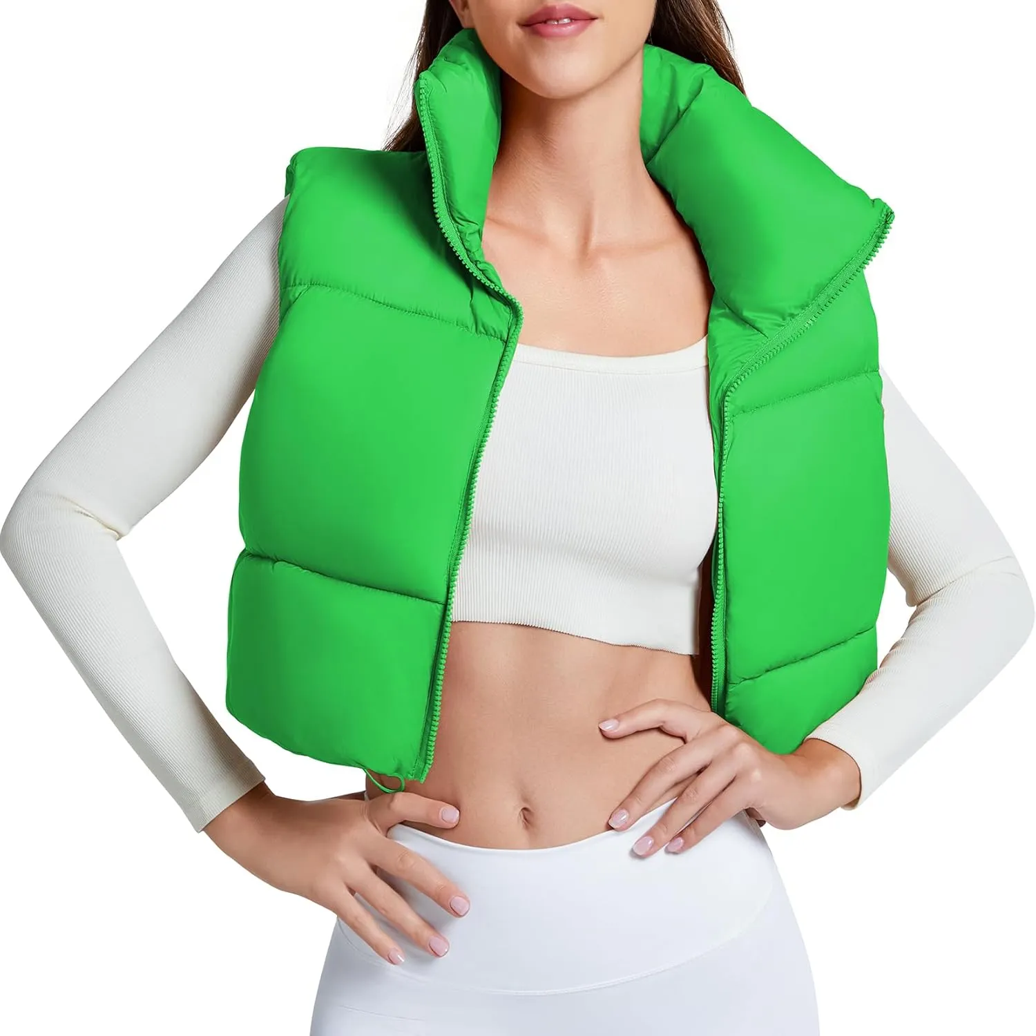 Century Star Cropped Puffer Vest Women's Outerwear Vests Puffy Sleeveless 2024 Quilted Christmas Vest Tops Jackets Coat Zip
