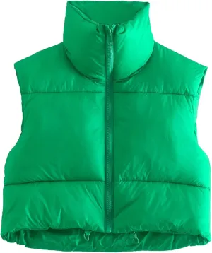Century Star Cropped Puffer Vest Women's Outerwear Vests Puffy Sleeveless 2024 Quilted Christmas Vest Tops Jackets Coat Zip