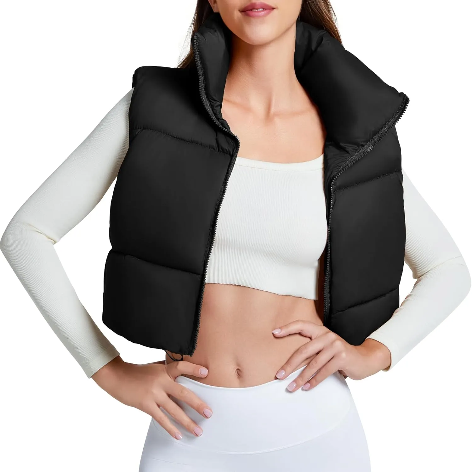 Century Star Cropped Puffer Vest Women's Outerwear Vests Puffy Sleeveless 2024 Quilted Christmas Vest Tops Jackets Coat Zip
