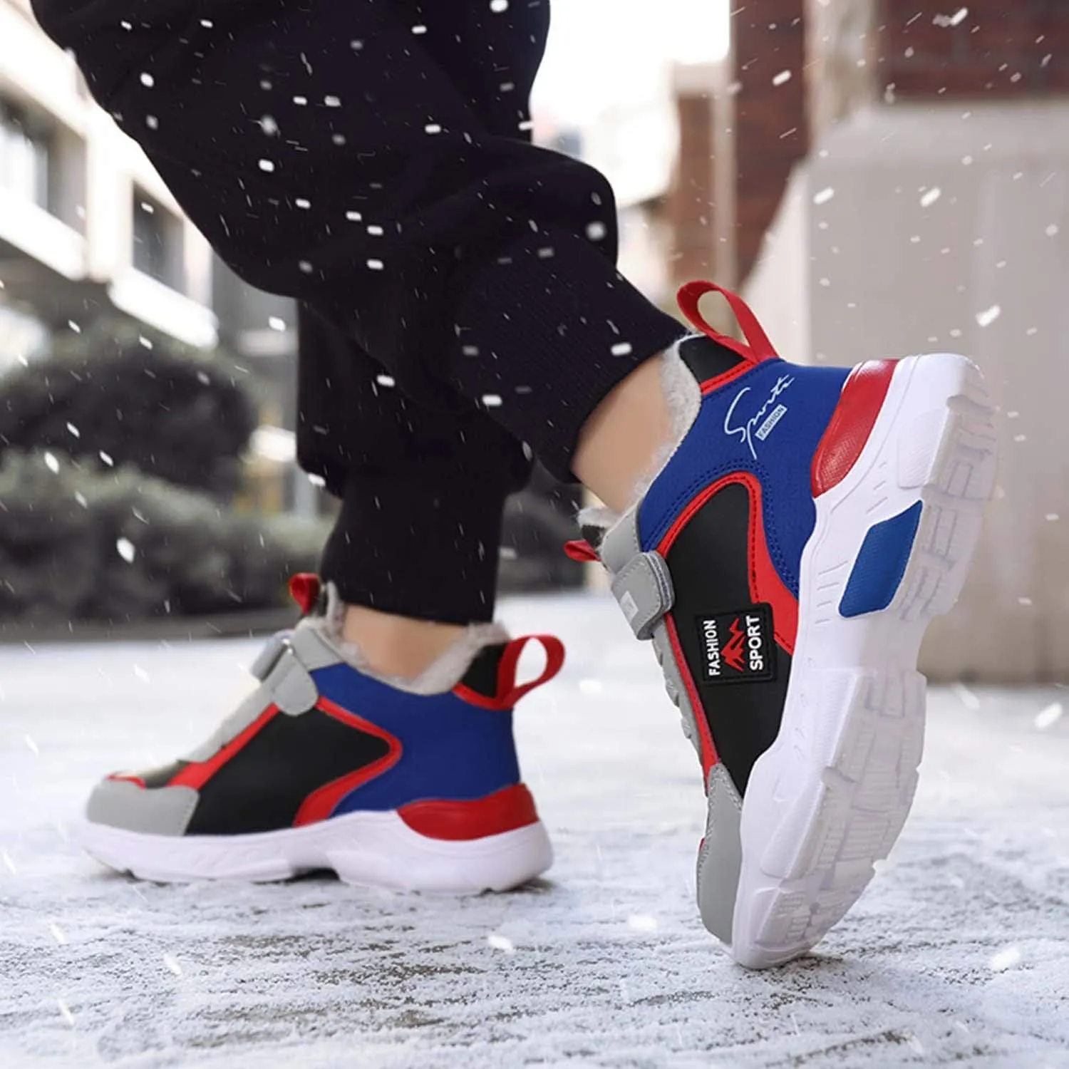 CERYTHRINA Boys Waterproof Ankle Boots Warm Faux Fur Fashion Sneakers Traines High Top Booties Walking Shoes