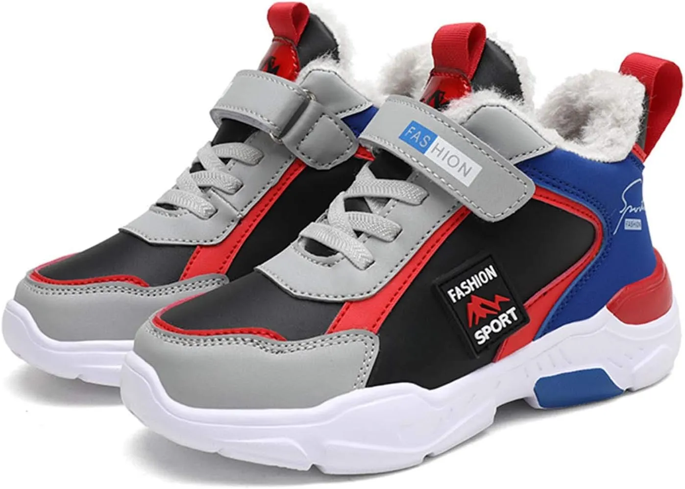 CERYTHRINA Boys Waterproof Ankle Boots Warm Faux Fur Fashion Sneakers Traines High Top Booties Walking Shoes