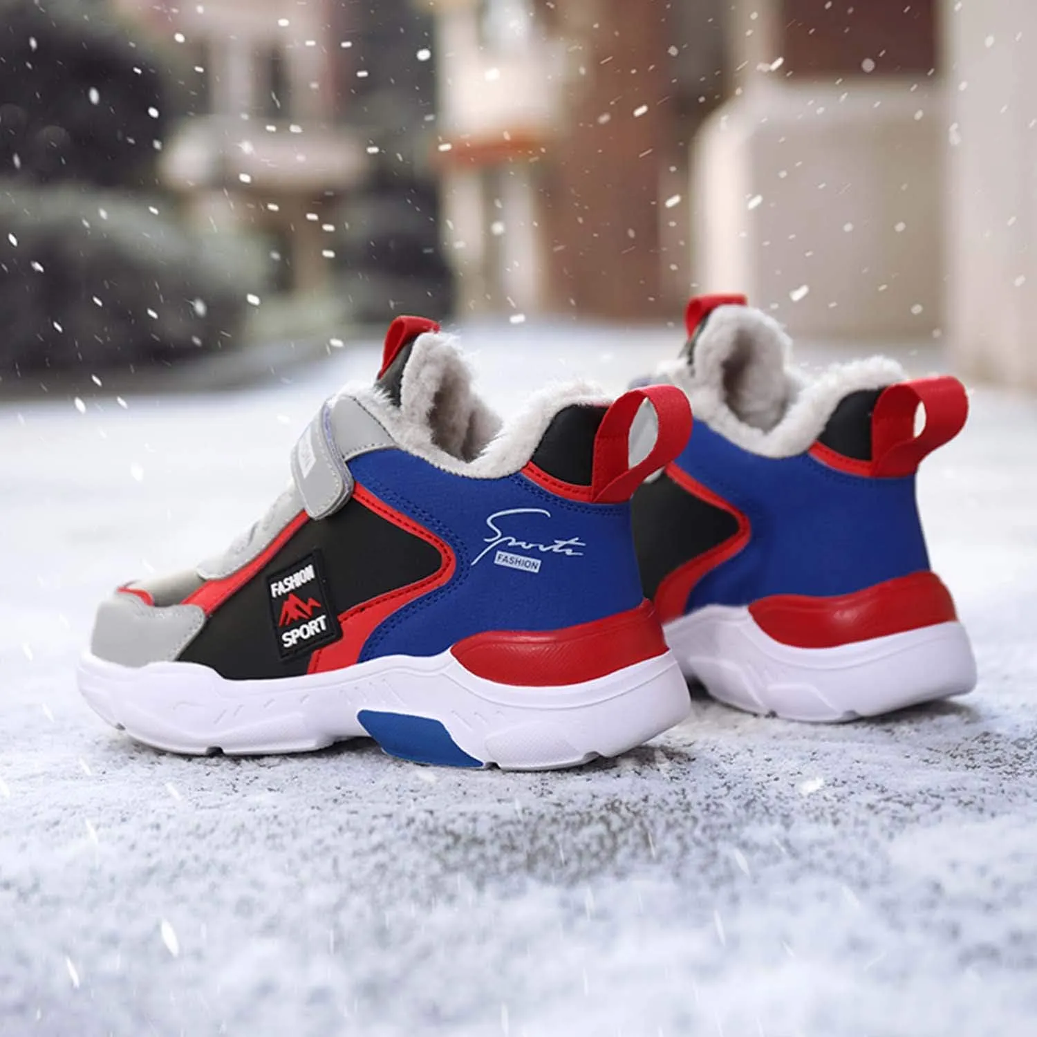 CERYTHRINA Boys Waterproof Ankle Boots Warm Faux Fur Fashion Sneakers Traines High Top Booties Walking Shoes