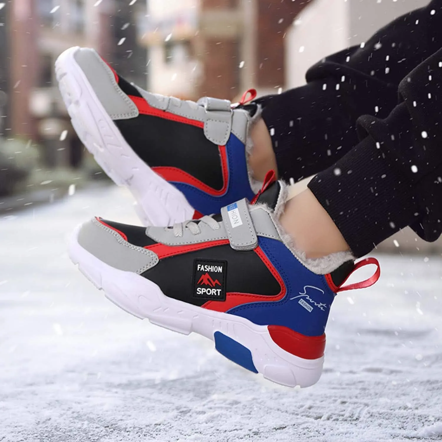 CERYTHRINA Boys Waterproof Ankle Boots Warm Faux Fur Fashion Sneakers Traines High Top Booties Walking Shoes