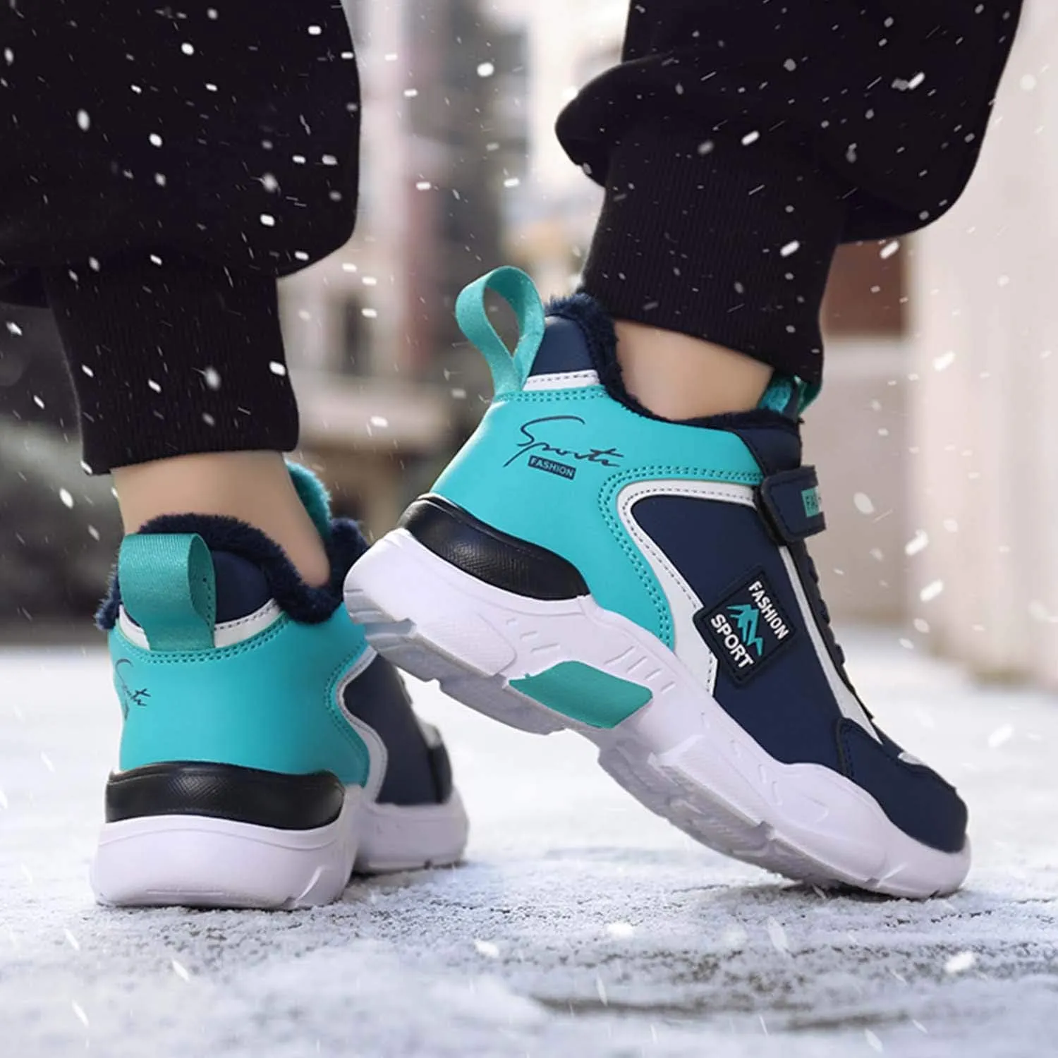 CERYTHRINA Boys Waterproof Ankle Boots Warm Faux Fur Fashion Sneakers Traines High Top Booties Walking Shoes