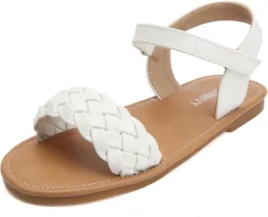 Charmivy Girls Sandals Braided Upper Flat Dress Sandals Round Open Toe Summer Shoes Little Kid/Big Kid