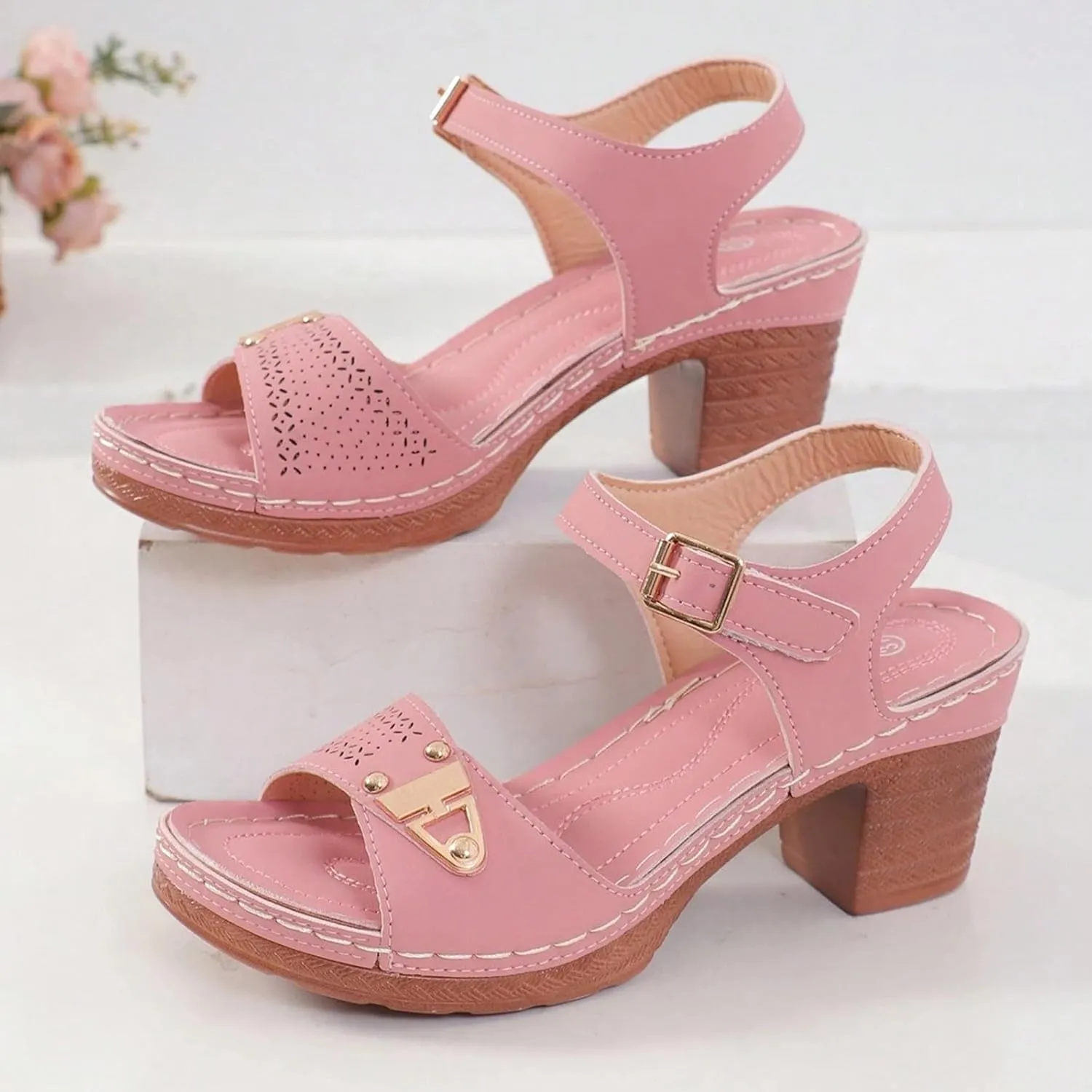 Chunky Heels for Women Sexy, Fashion Summer Block Heels Dressy Comfortable Open Toe Strappy Sandals Ankle Strap Stacked Platform Heels Slip On Mules Wedges Heels for Women Sandals