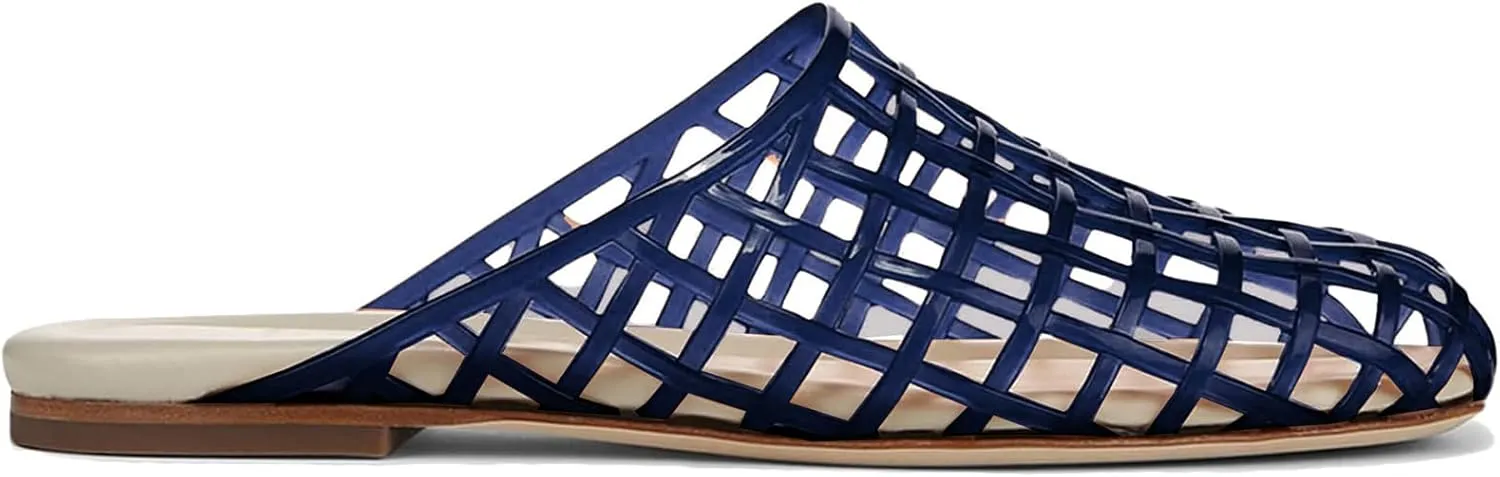 Clear Jelly Shoes for Women Slip on Jelly Mesh Slides Sandals Comfortable Closed Toe Jelly Flats Sandals Jelly Summer Beach Sandals.