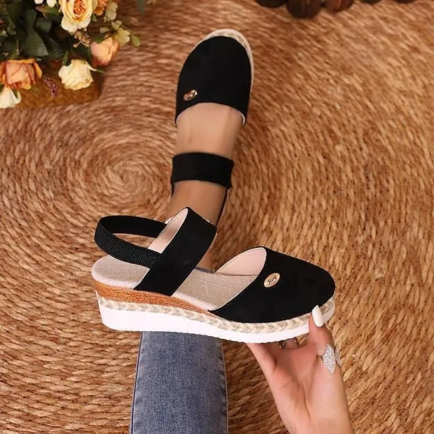 Closed Toe Platform Wedge Sandals, 2025 Espadrilles Wedges for Women Heel Casual, Women's Espadrilles Dressy Sandals, Comfortable Anti Slip Summer Shoes with Adjustable Buckle Ankle Strap