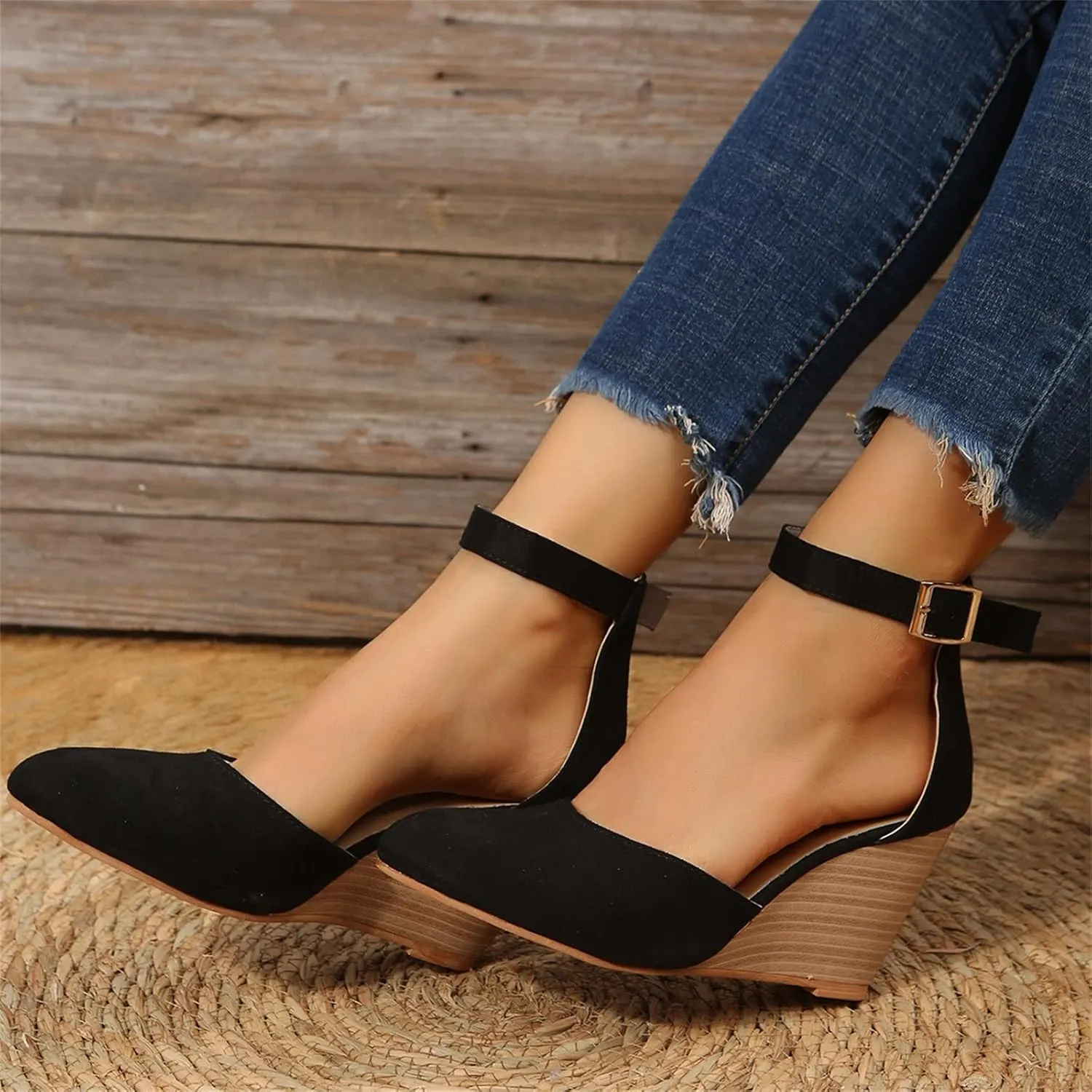Closed Toe Wedges Heels for Women Dressy Summer 2025,Women's Pointed Toe Platform Wedge Ankle Strap Espadrilles Sandals Ladies Comfortable Summer Dress Shoes for Beach Wedding