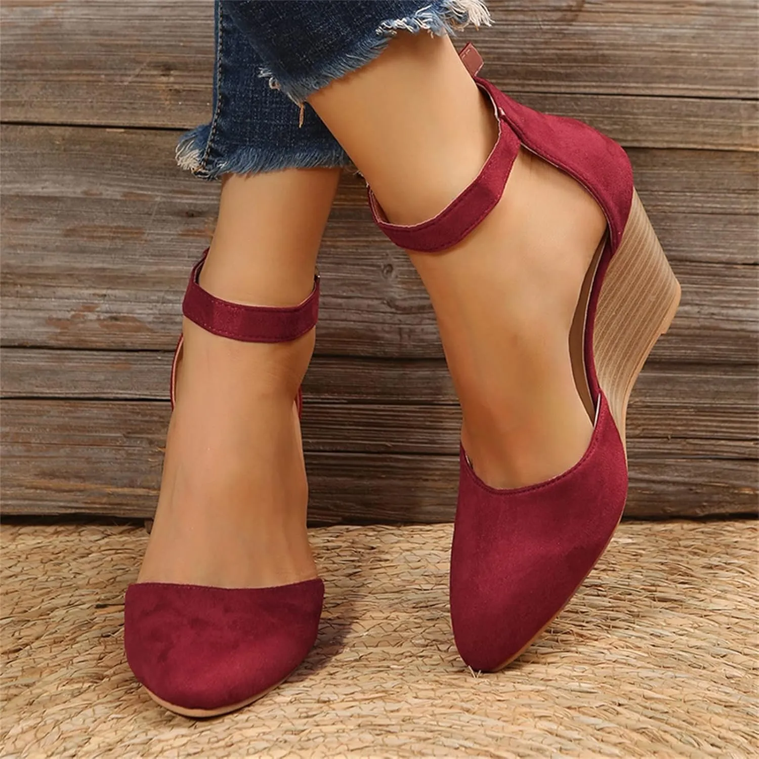 Closed Toe Wedges Heels for Women Dressy Summer 2025,Women's Pointed Toe Platform Wedge Ankle Strap Espadrilles Sandals Ladies Comfortable Summer Dress Shoes for Beach Wedding