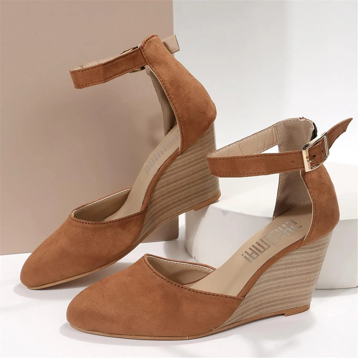 Closed Toe Wedges Heels for Women Dressy Summer 2025,Women's Pointed Toe Platform Wedge Ankle Strap Espadrilles Sandals Ladies Comfortable Summer Dress Shoes for Beach Wedding