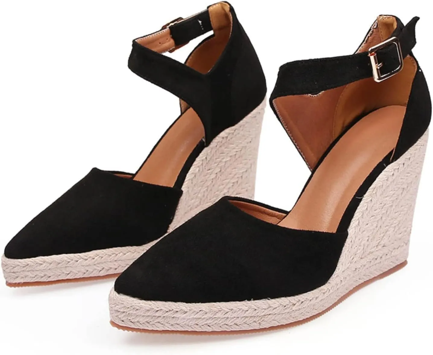 Closed Toe Wedges Heels for Women Dressy Summer 2025,Women's Pointed Toe Platform Wedge Ankle Strap Espadrilles Sandals Ladies Comfortable Summer Dress Shoes for Beach Wedding
