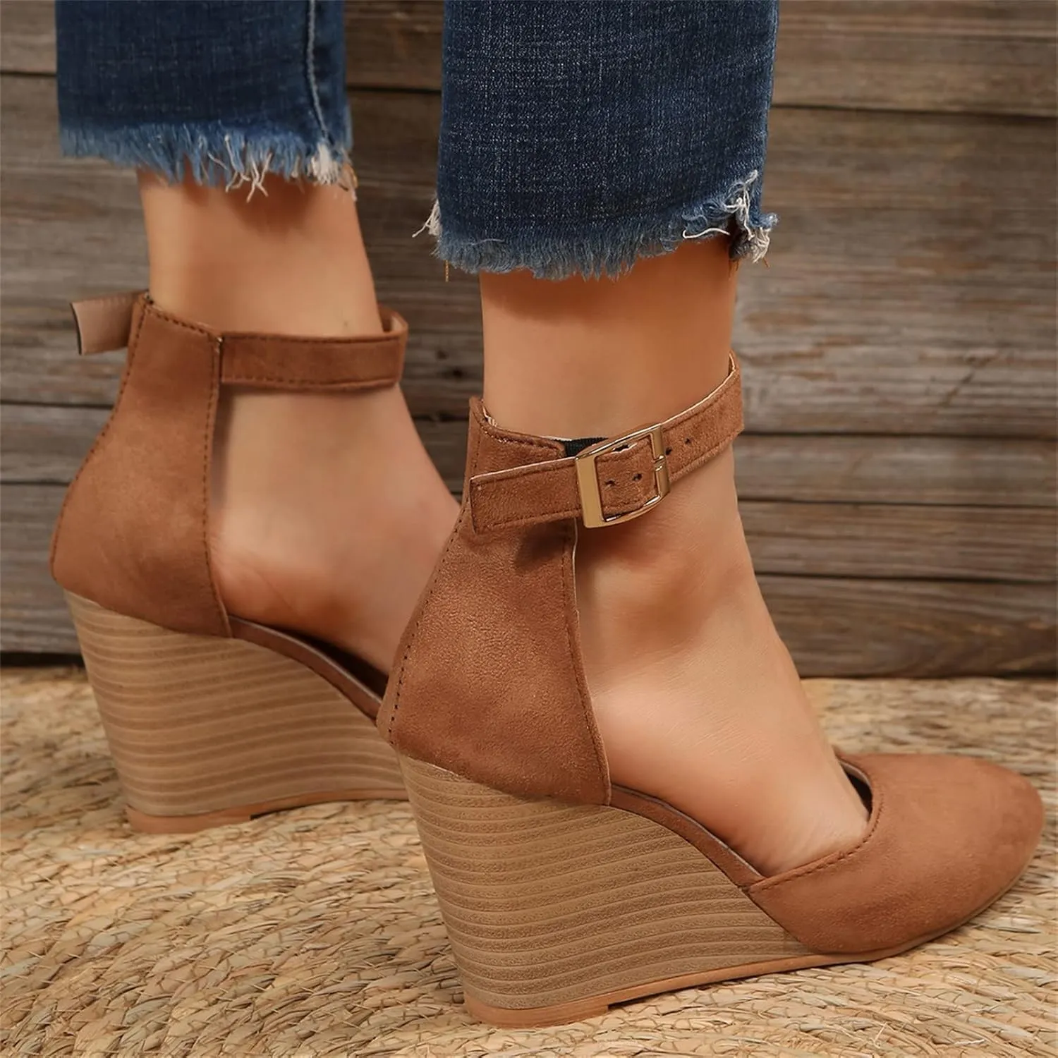 Closed Toe Wedges Heels for Women Dressy Summer 2025,Women's Pointed Toe Platform Wedge Ankle Strap Espadrilles Sandals Ladies Comfortable Summer Dress Shoes for Beach Wedding