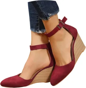 Closed Toe Wedges Heels for Women Dressy Summer 2025,Women's Pointed Toe Platform Wedge Ankle Strap Espadrilles Sandals Ladies Comfortable Summer Dress Shoes for Beach Wedding