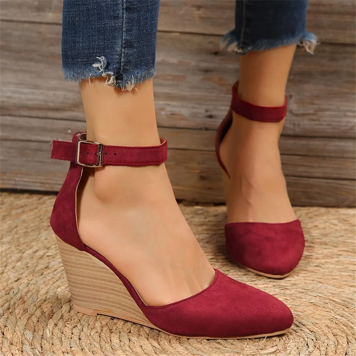 Closed Toe Wedges Heels for Women Dressy Summer 2025,Women's Pointed Toe Platform Wedge Ankle Strap Espadrilles Sandals Ladies Comfortable Summer Dress Shoes for Beach Wedding