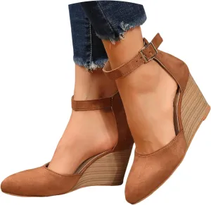 Closed Toe Wedges Heels for Women Dressy Summer 2025,Women's Pointed Toe Platform Wedge Ankle Strap Espadrilles Sandals Ladies Comfortable Summer Dress Shoes for Beach Wedding