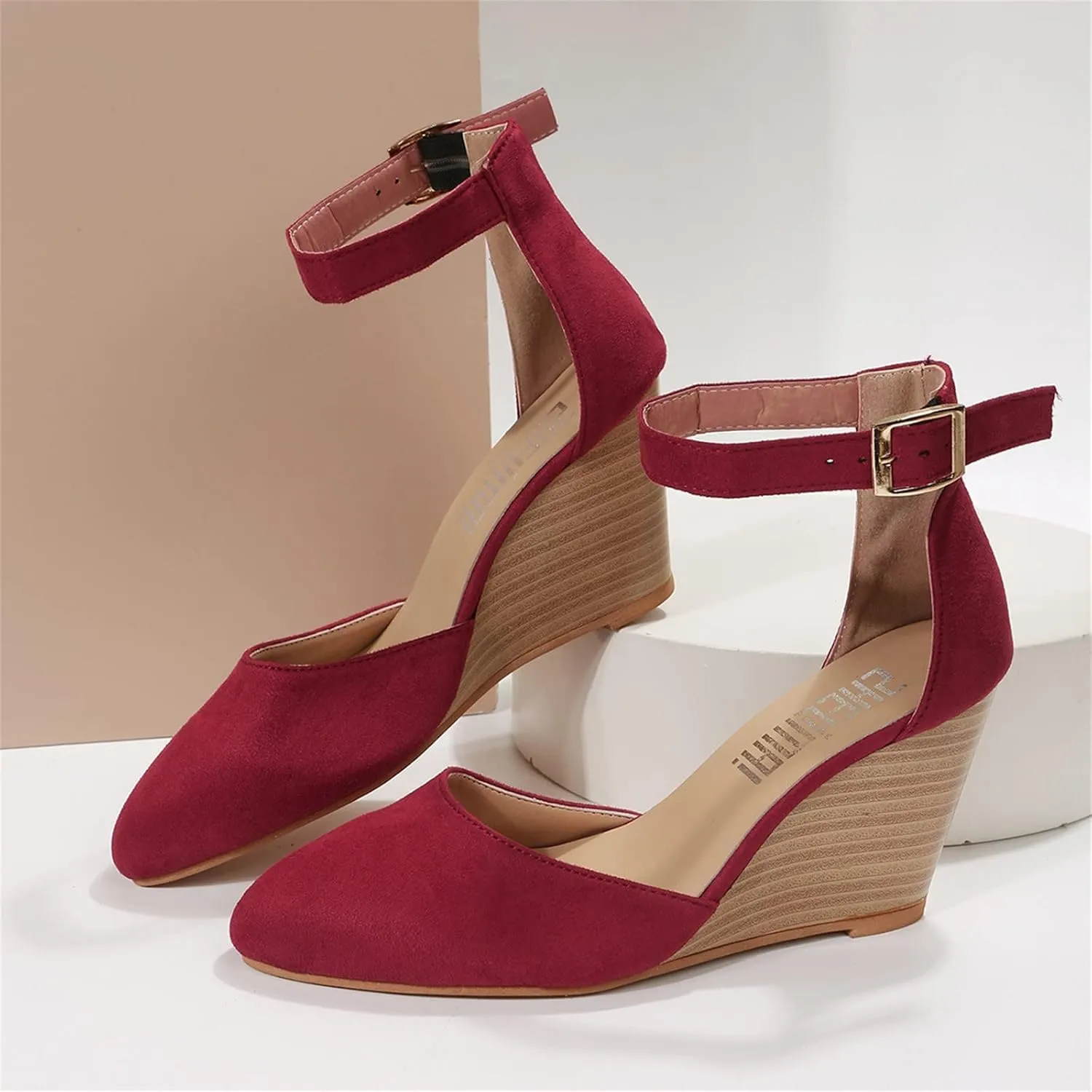 Closed Toe Wedges Heels for Women Dressy Summer 2025,Women's Pointed Toe Platform Wedge Ankle Strap Espadrilles Sandals Ladies Comfortable Summer Dress Shoes for Beach Wedding