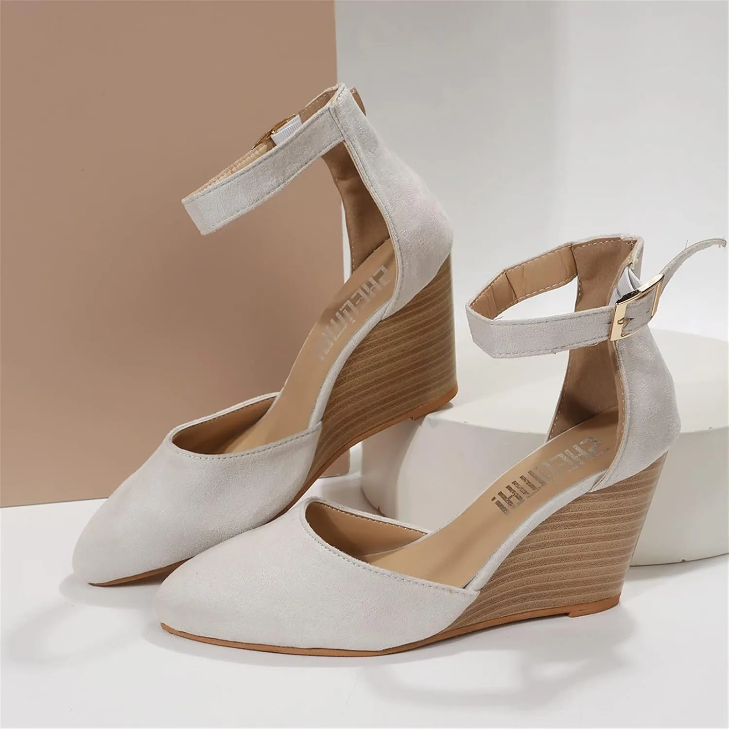 Closed Toe Wedges Heels for Women Dressy Summer 2025,Women's Pointed Toe Platform Wedge Ankle Strap Espadrilles Sandals Ladies Comfortable Summer Dress Shoes for Beach Wedding