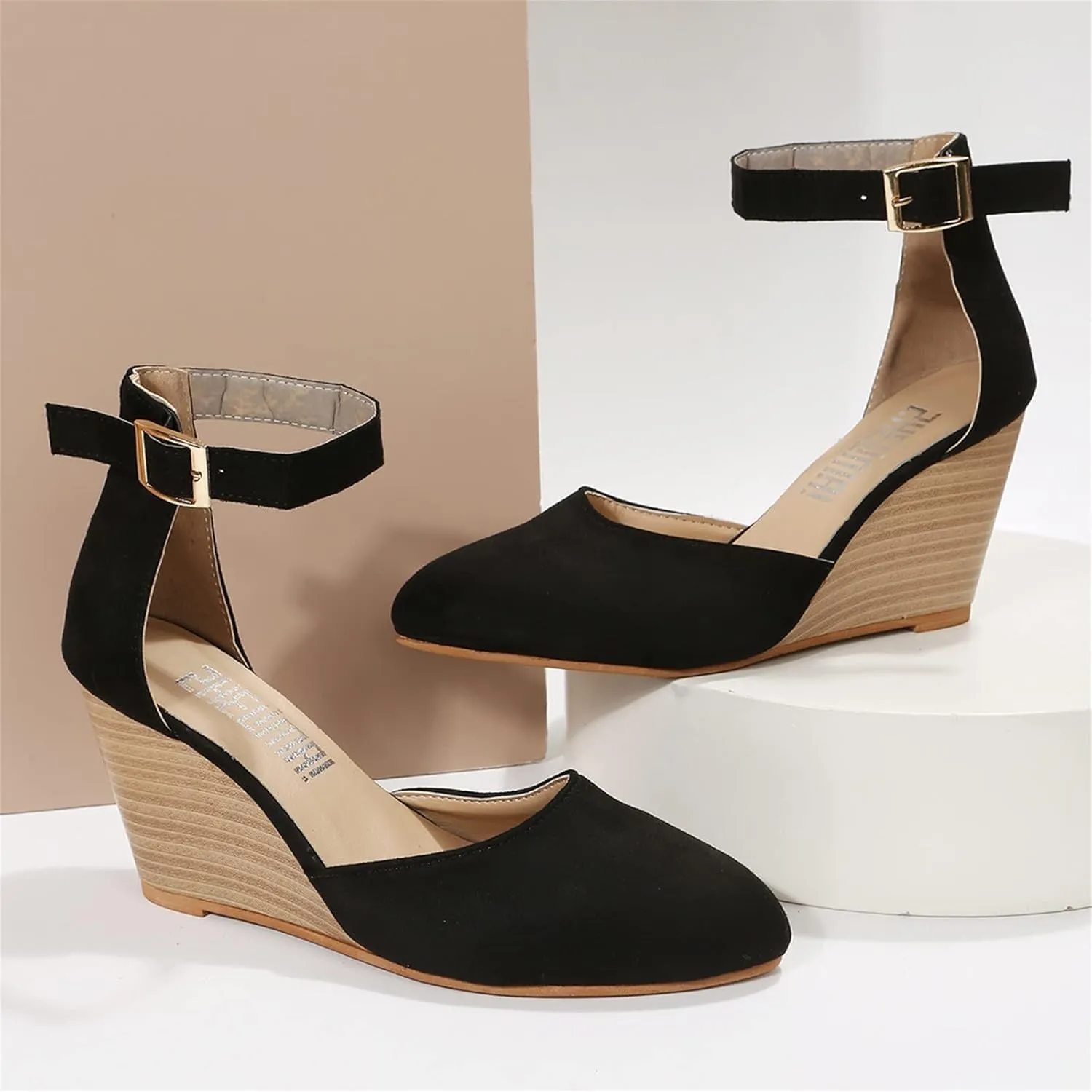 Closed Toe Wedges Heels for Women Dressy Summer 2025,Women's Pointed Toe Platform Wedge Ankle Strap Espadrilles Sandals Ladies Comfortable Summer Dress Shoes for Beach Wedding
