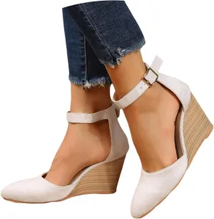 Closed Toe Wedges Heels for Women Dressy Summer 2025,Women's Pointed Toe Platform Wedge Ankle Strap Espadrilles Sandals Ladies Comfortable Summer Dress Shoes for Beach Wedding