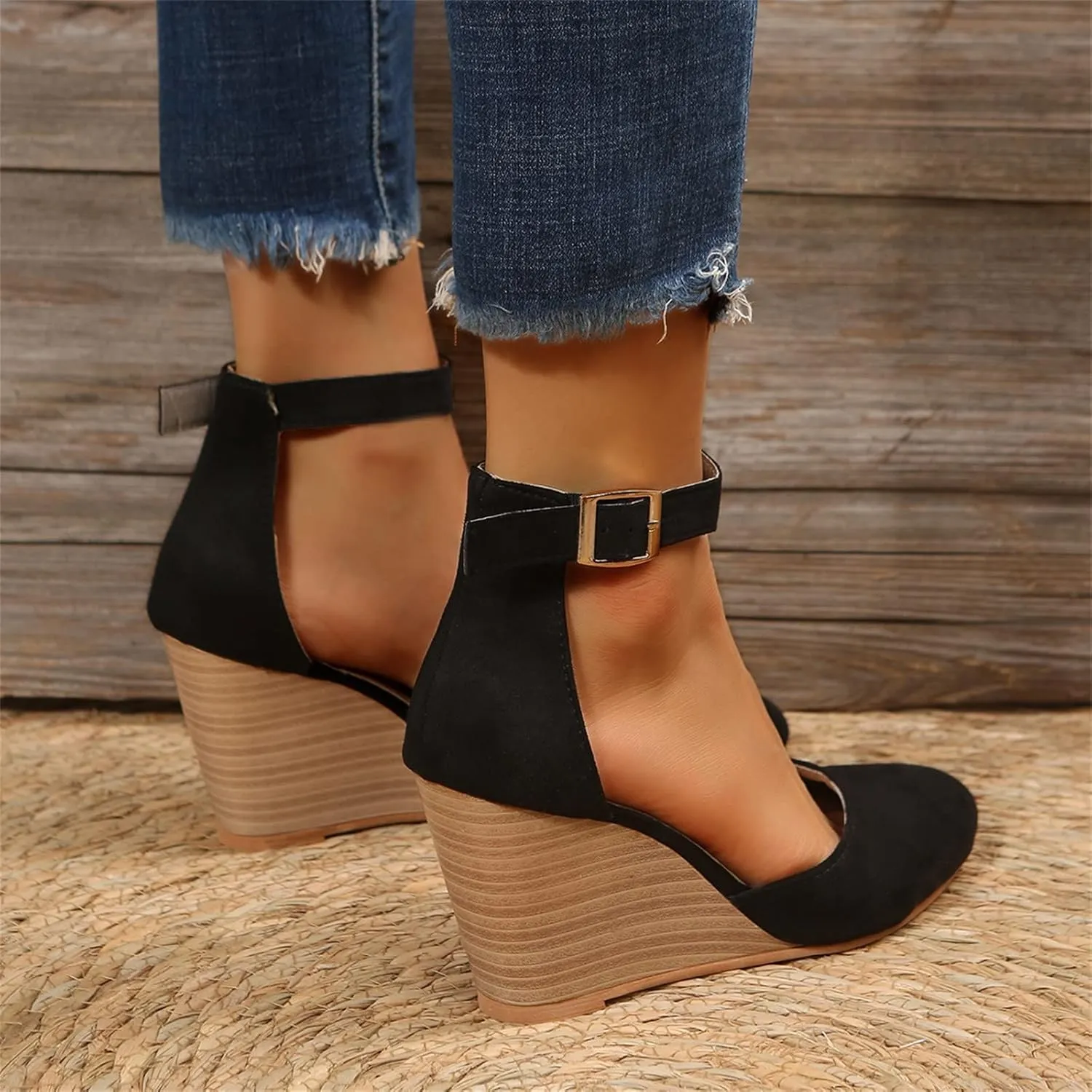 Closed Toe Wedges Heels for Women Dressy Summer 2025,Women's Pointed Toe Platform Wedge Ankle Strap Espadrilles Sandals Ladies Comfortable Summer Dress Shoes for Beach Wedding