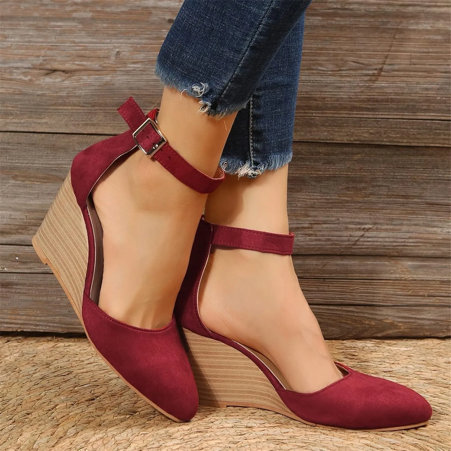 Closed Toe Wedges Heels for Women Dressy Summer 2025,Women's Pointed Toe Platform Wedge Ankle Strap Espadrilles Sandals Ladies Comfortable Summer Dress Shoes for Beach Wedding